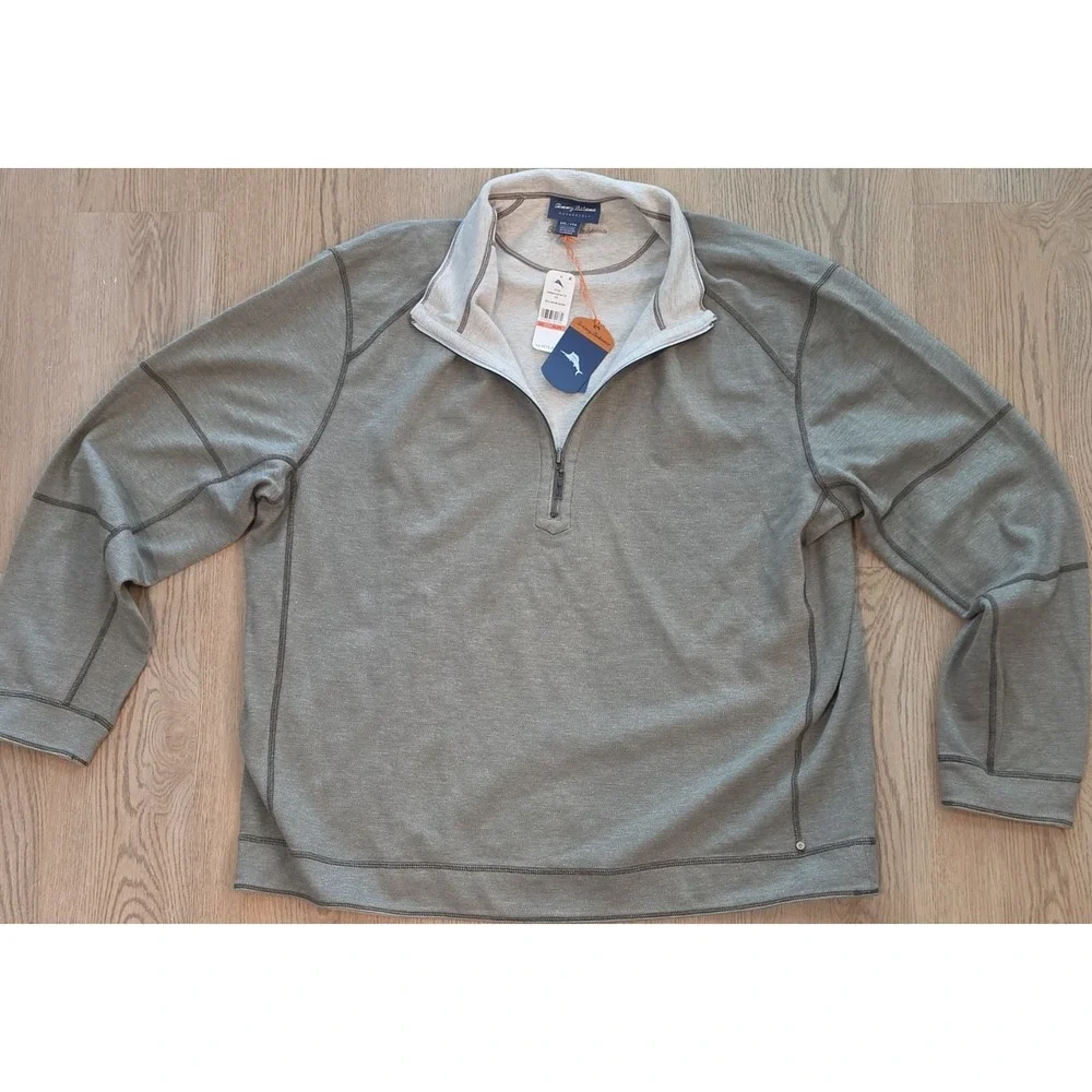 Tommy Bahama‎ Mens 3XL Sandbar Slub Half Zip Flip Reversible Pullover T217424